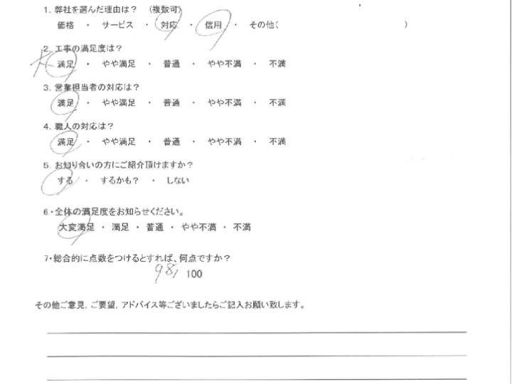 福岡県飯塚市　I様邸よりアンケートをいただきました。