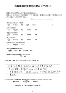 北九州市門司区　Ｔ様よりアンケートをいただきました。